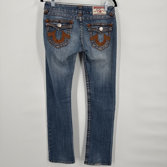 TRUE RELIGION Joey Super T Boot Cut Jeans Women 27 Low Rise Flap Pockets Stretch - Picture 1 of 12